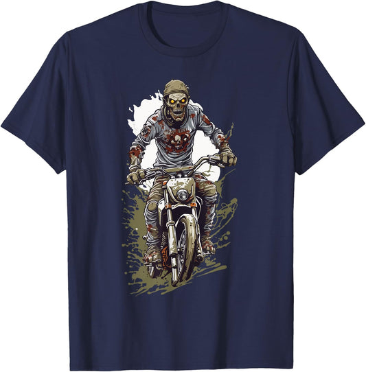 Zombie Motocross Halloween Biker Cool Costume Design T-Shirt - T-Shirt | Navy