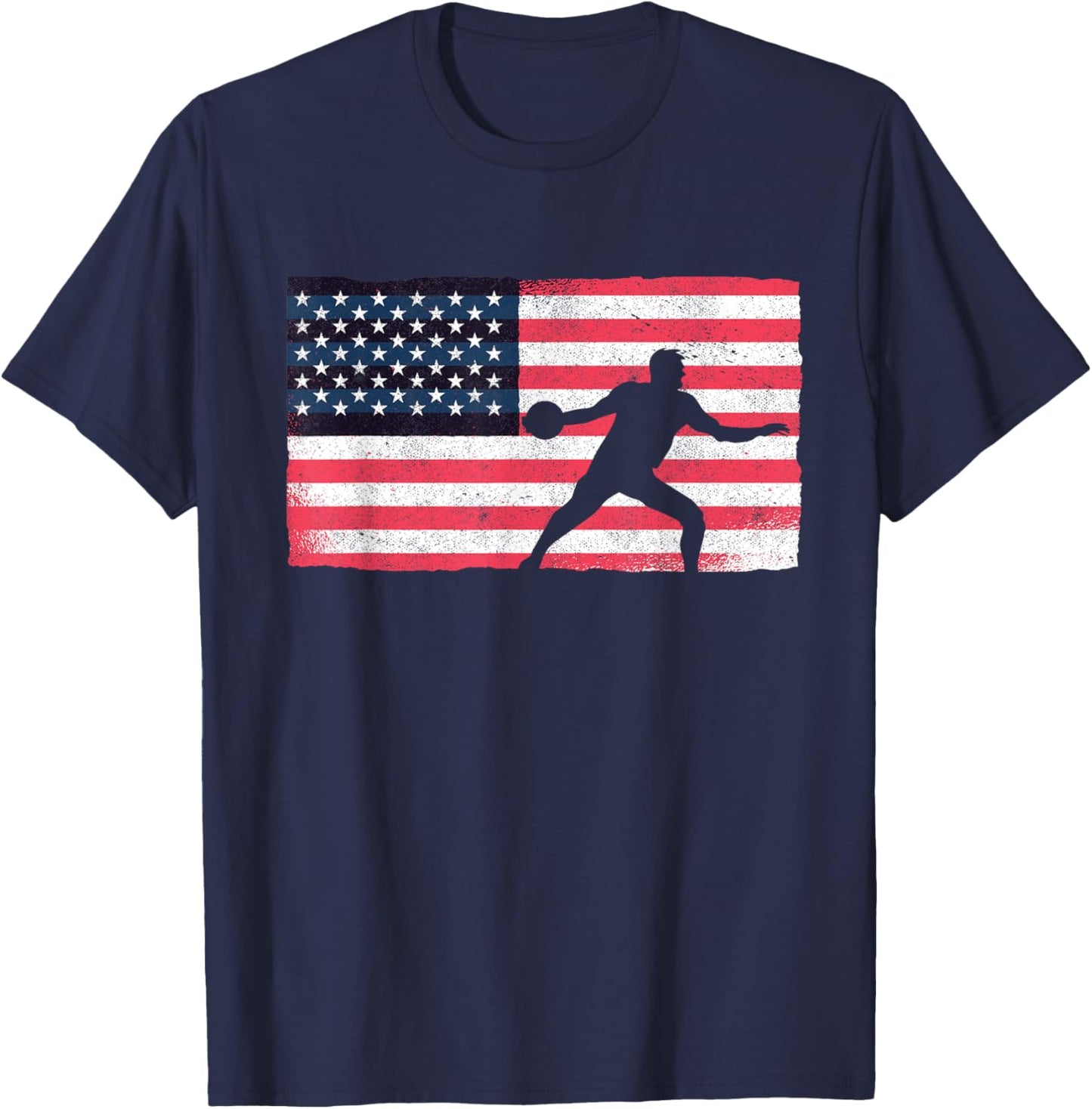 Discus Thrower American Flag Track And Field Throwing Discus T-Shirt - T-Shirt | Navy