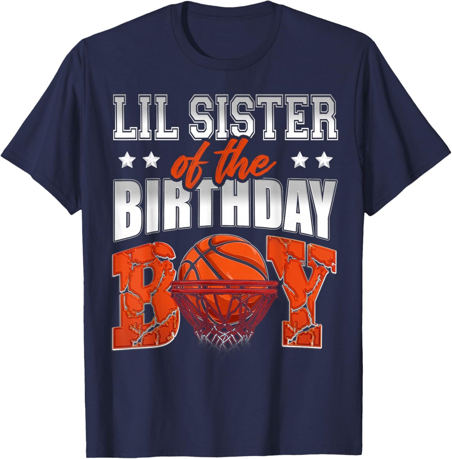 LIL SISTER Of The Birthday Boy Basketball Family Baller T-Shirt - T-Shirt | Navy