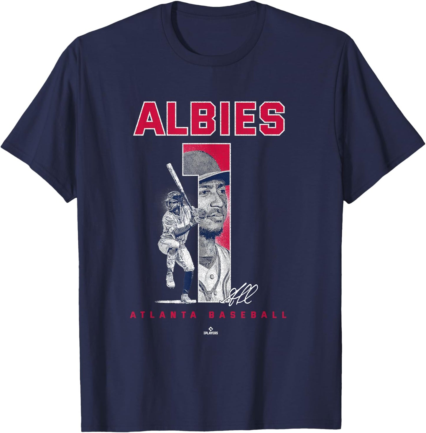 Number and Portrait Ozzie Albies Atlanta MLBPA T-Shirt - T-Shirt | Navy