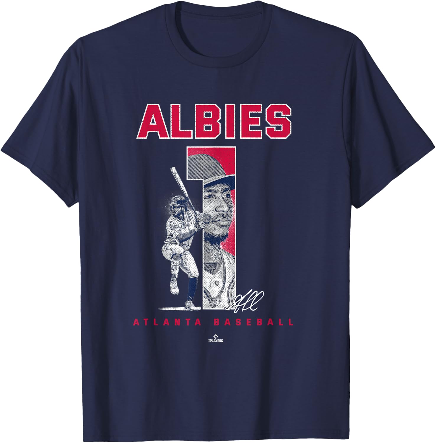 Number and Portrait Ozzie Albies Atlanta MLBPA T-Shirt - T-Shirt | Navy