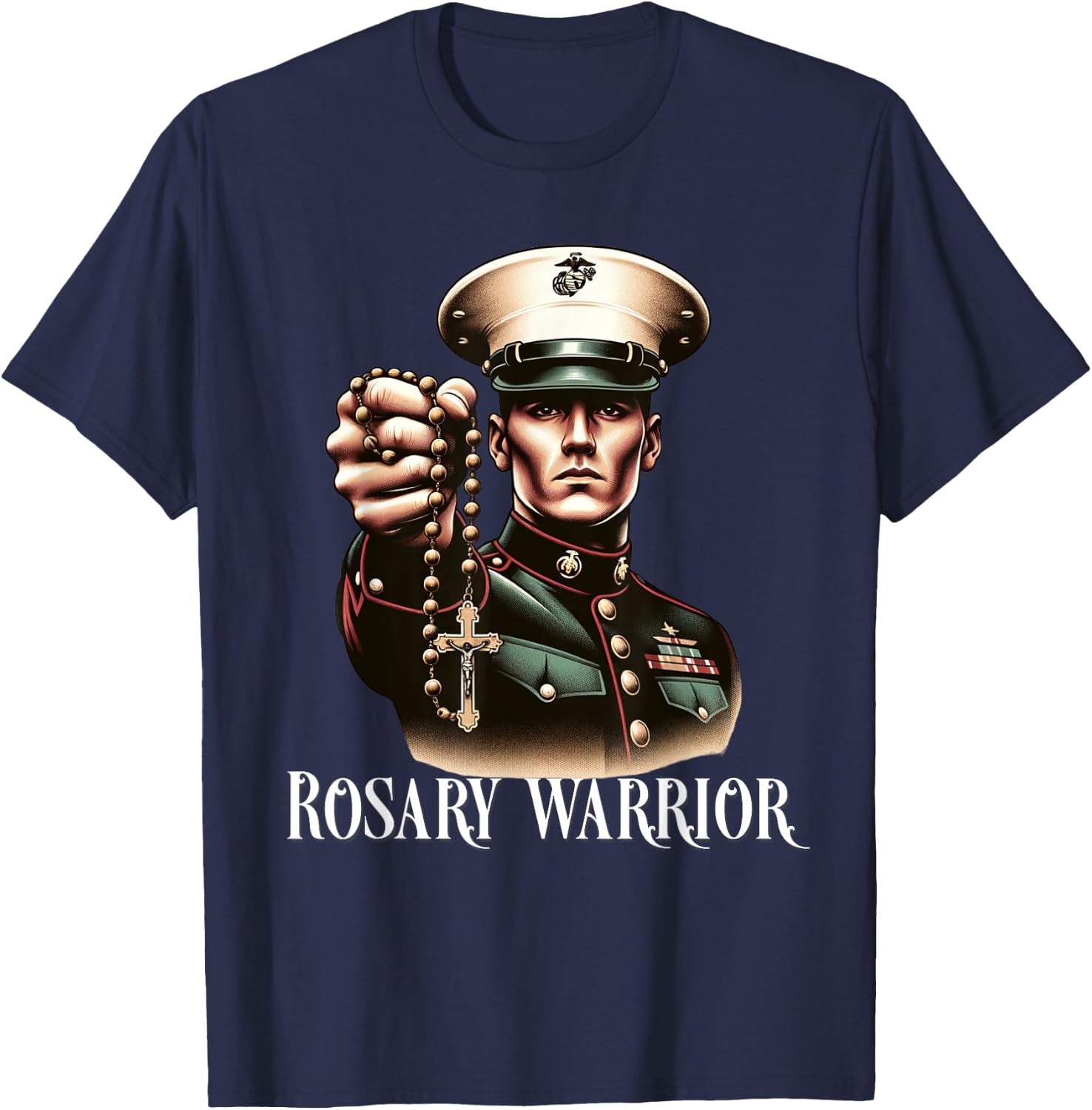 Pray The Rosary Blessed Mother Catholic T-Shirt - T-Shirt | Navy