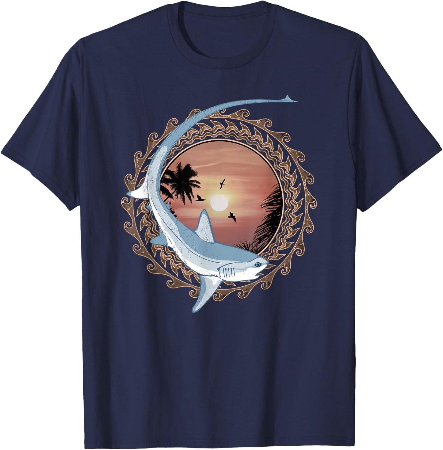 Thresher Shark Polynesian Design T-Shirt - T-Shirt | Navy