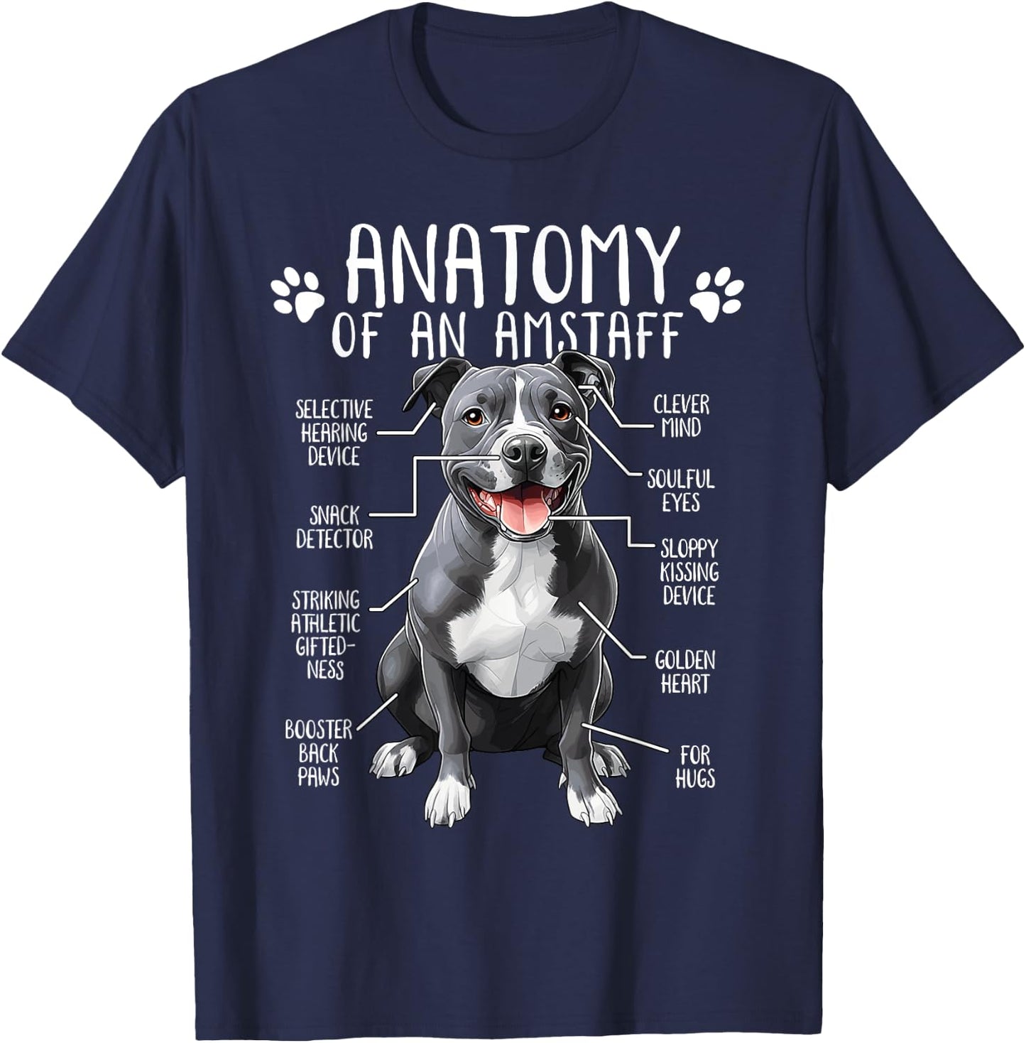 Funny American Staffordshire Terrier Clothing Amstaff Dog Anatomy - Adults Kids, Black, Small, Short Sleeve T-Shirt - T-Shirt | Navy