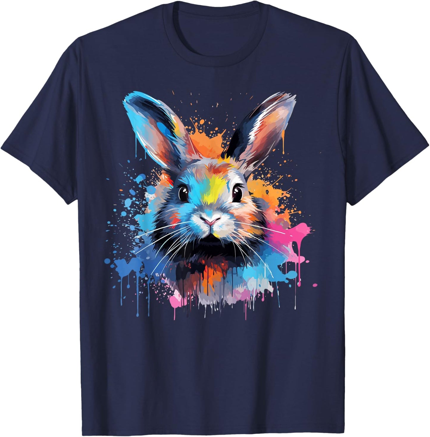 Colorful Cute Netherland Dwarf Rabbit Lover Splash Art T-Shirt - T-Shirt | Navy