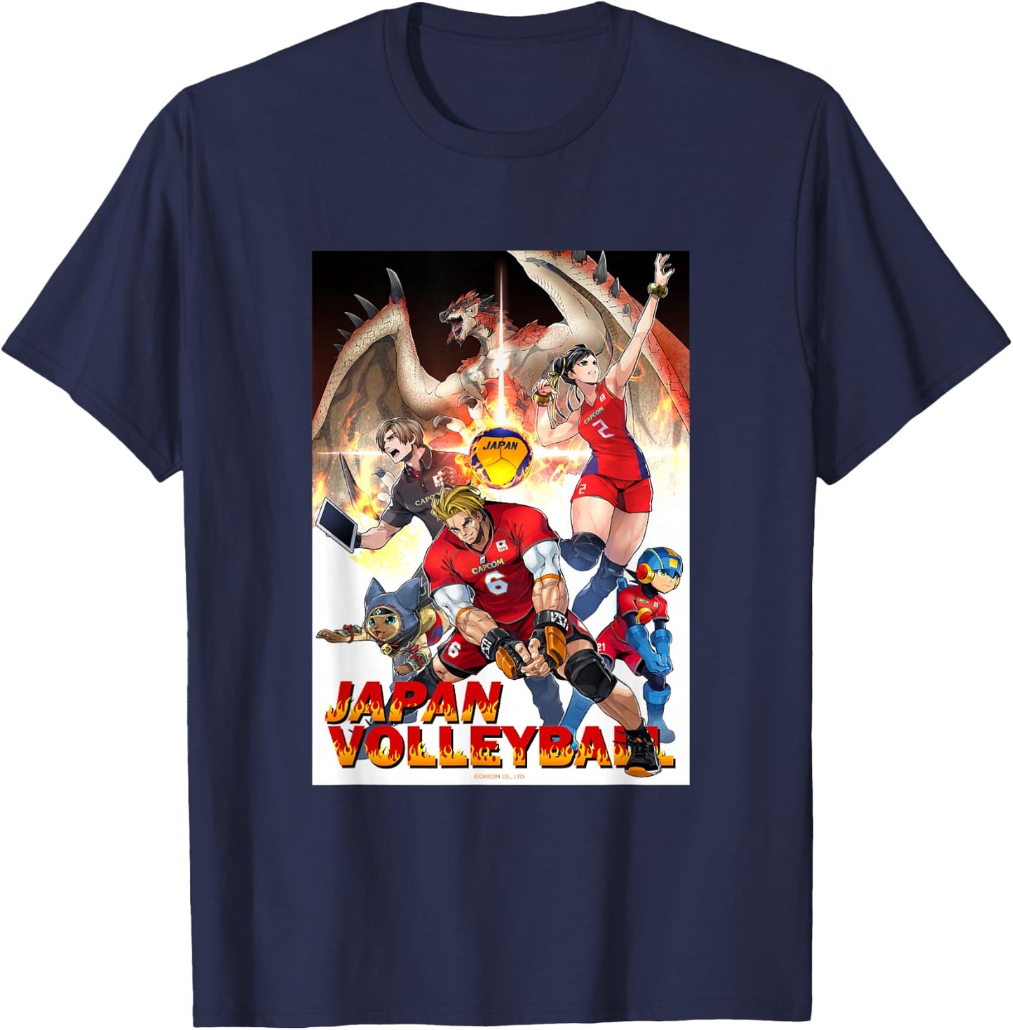 Japan National Volleyball Team x Capcom Collaboration T-Shirt - T-Shirt | Navy
