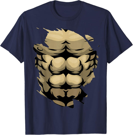 Fake Abs Body Muscle Six Pack Fitness Model Funny Party Torn T-Shirt - T-Shirt | Navy