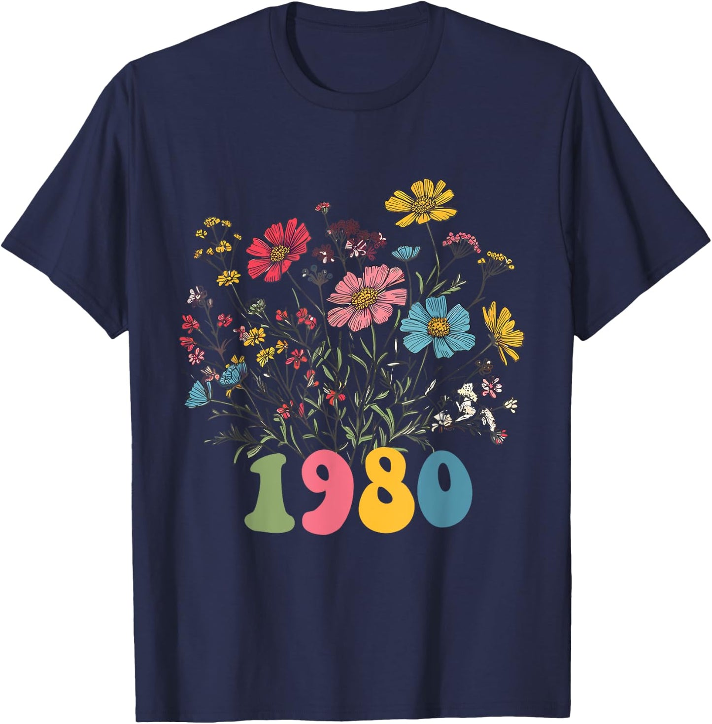 Wildflower Born 1980 45th Birthday 1980 birthday T-Shirt - T-Shirt | Navy