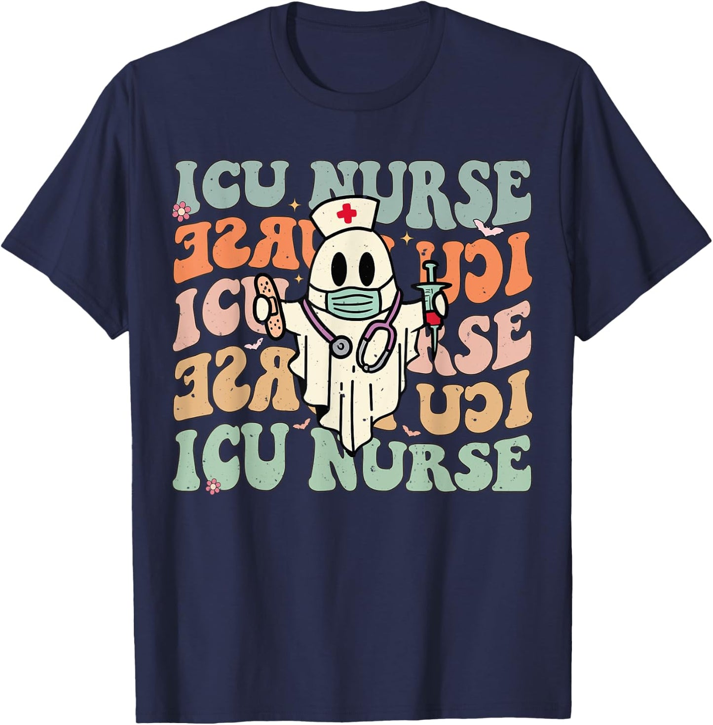 Critical Care Nurse ICU Neonatal Groovy Halloween Nursing T-Shirt - T-Shirt | Navy