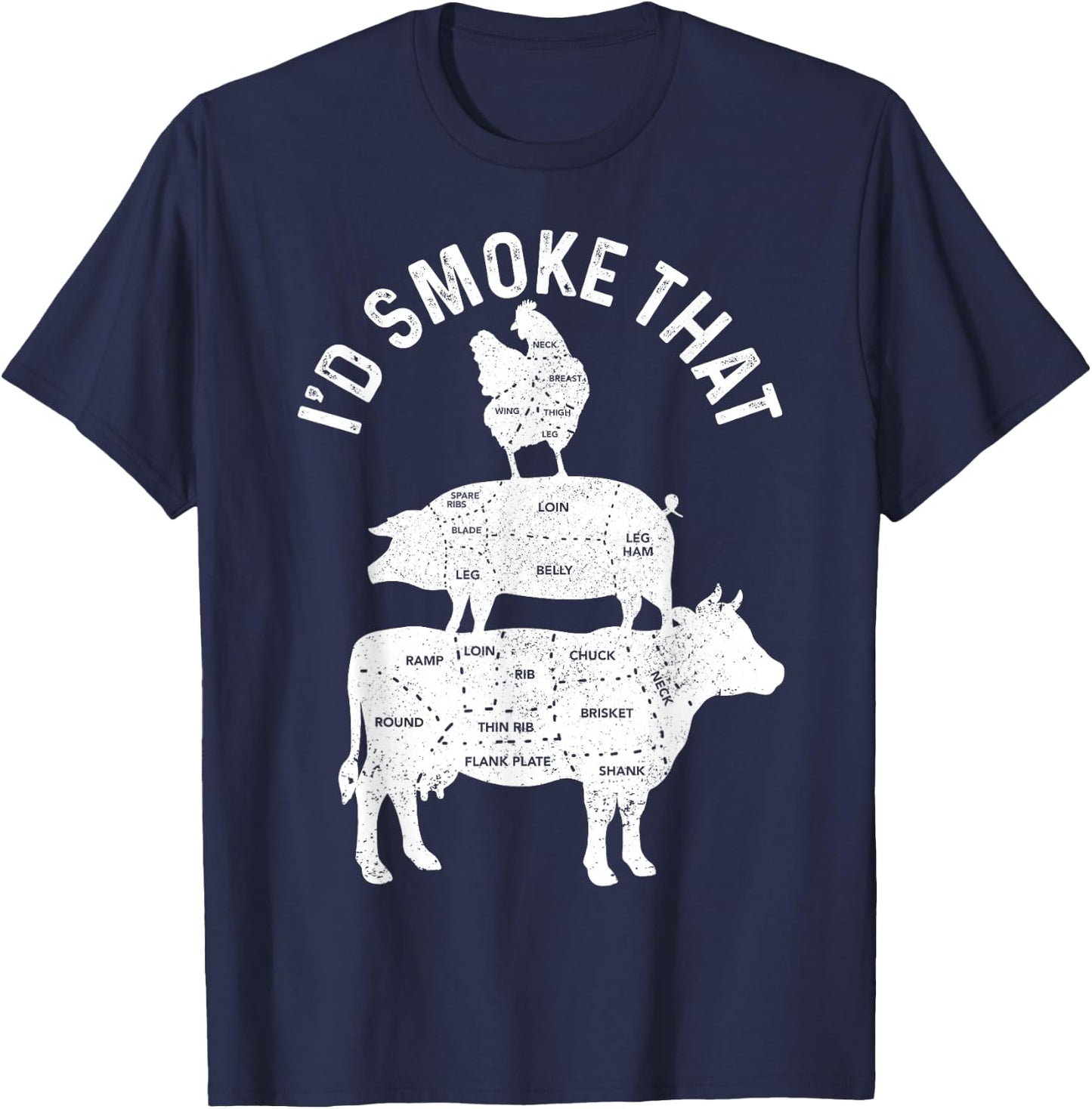 Chef Butcher BBQ I'd Smoke That Pork Beef Funny Father's Day T-Shirt - T-Shirt | Navy