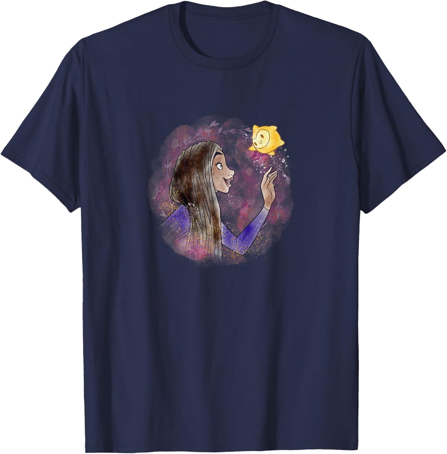 Disney Wish Asha & Star Watercolor Vignette Portrait T-Shirt - T-Shirt | Navy
