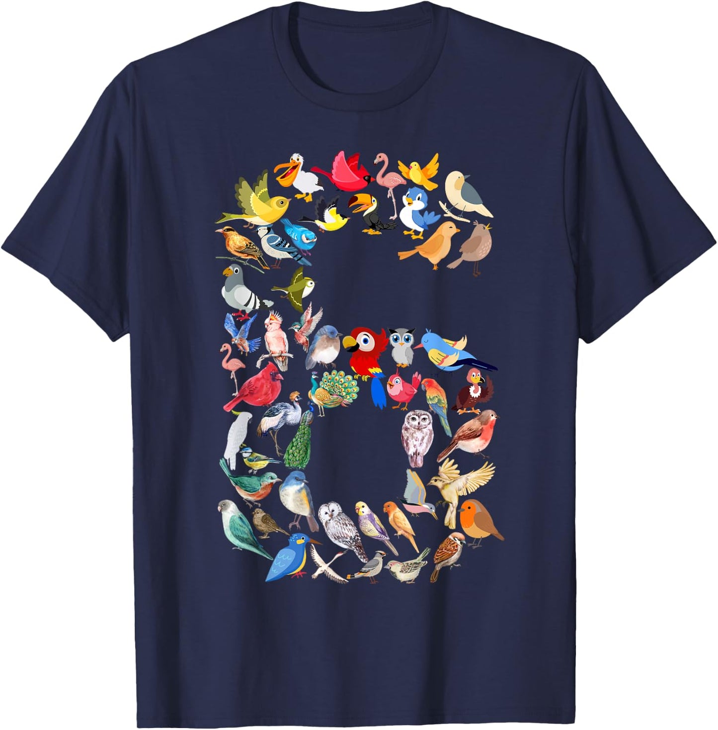 Kids 6th Birthday Birds Themed 6 Year Old Boys Bird Lover T-Shirt - T-Shirt | Navy