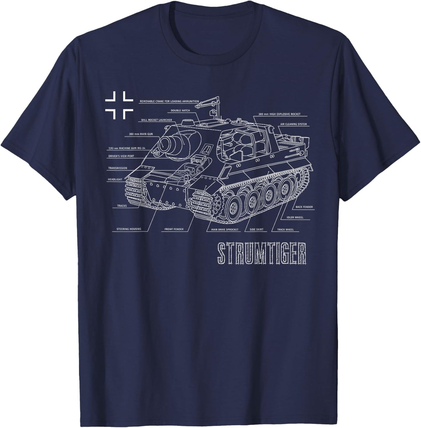 World War 2 German Tank Storm Tiger Blueprint T-Shirt - T-Shirt | Navy