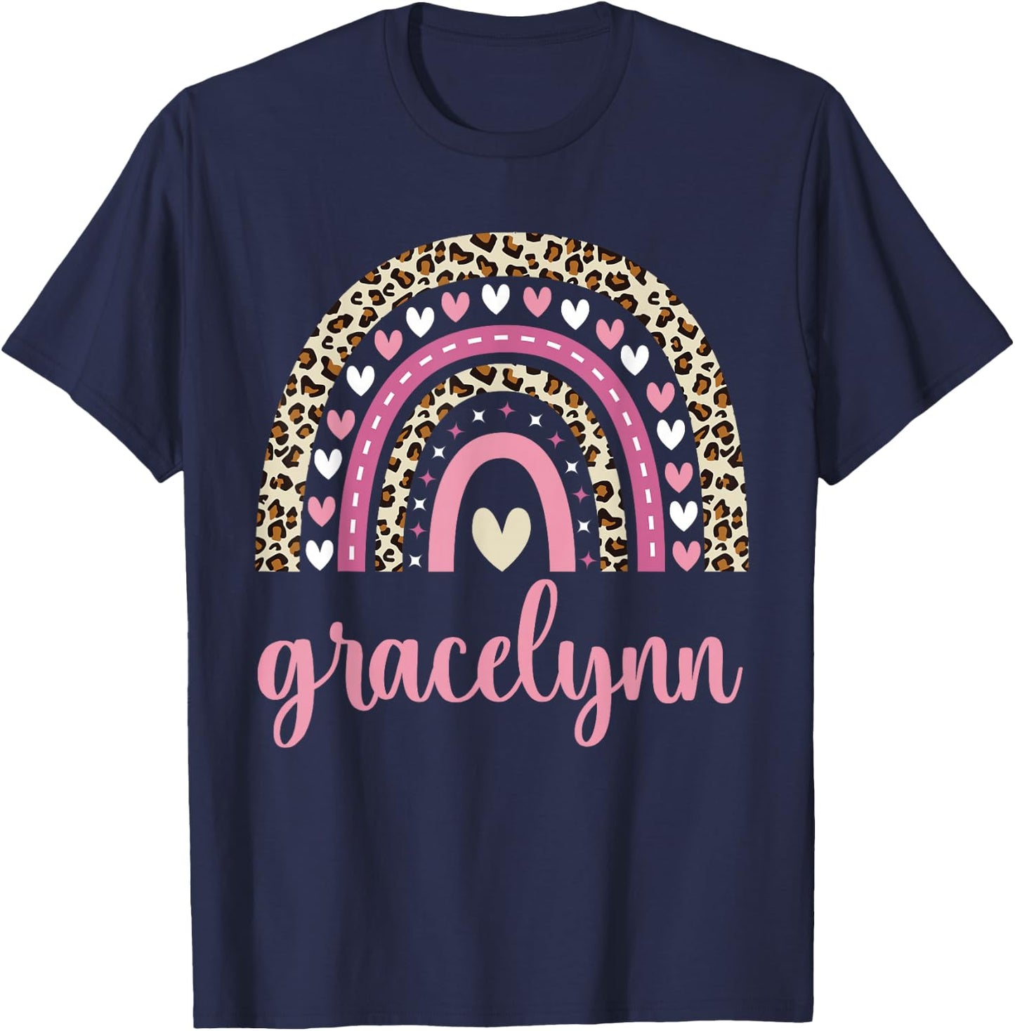 Gracelynn Rainbow Leopard Personalized Gracelynn Birthday T-Shirt - T-Shirt | Navy