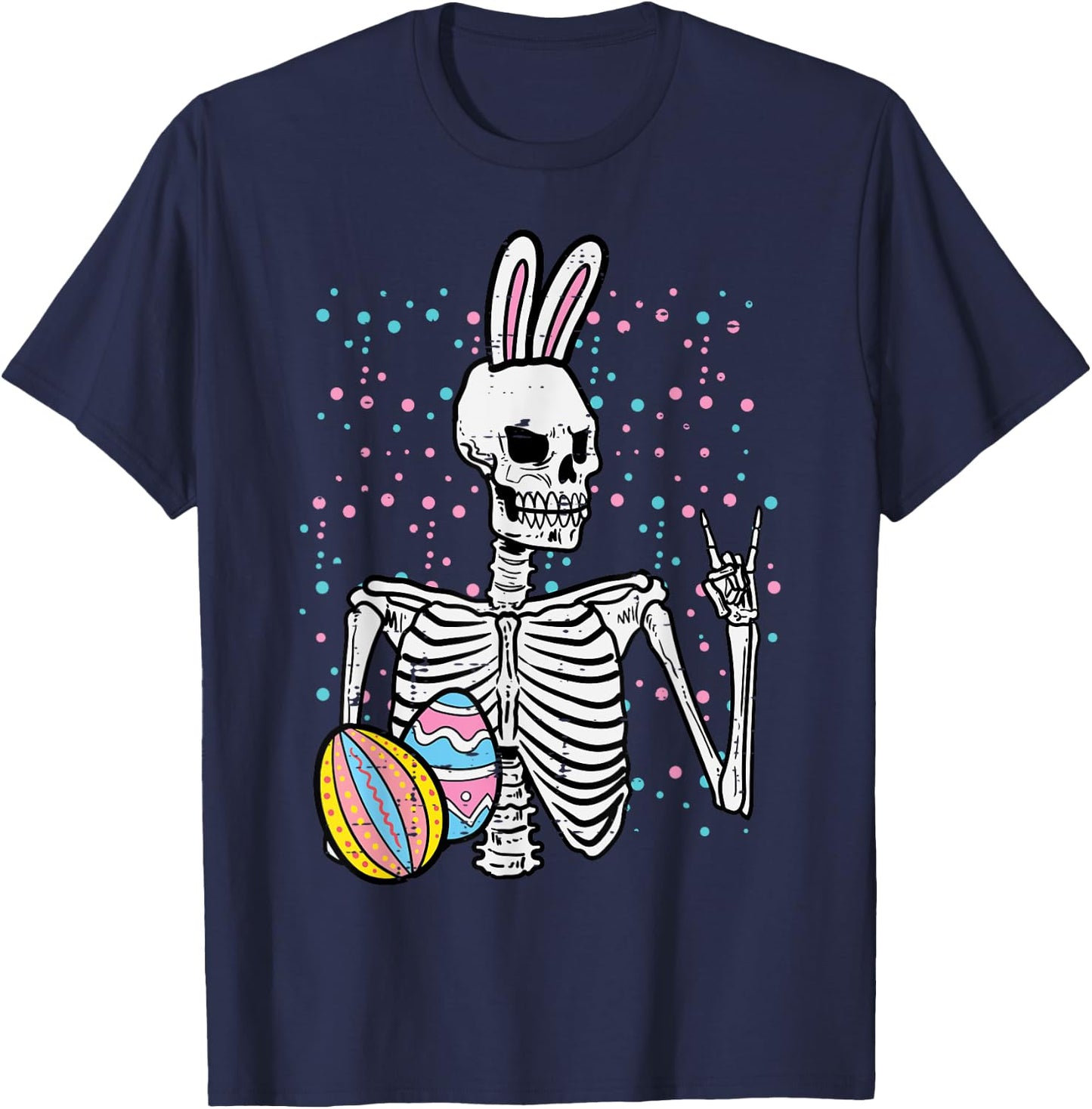 Easter Skeleton Bunny Rock Hand Rocker Boys Kids Men Teens T-Shirt - T-Shirt | Navy
