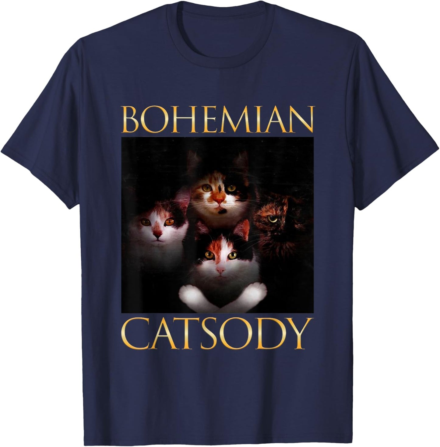 Bohemian Catsody Cats Kittens Meow Parody Funny Cat Lover Women Girls Kids T-Shirt - T-Shirt | Navy