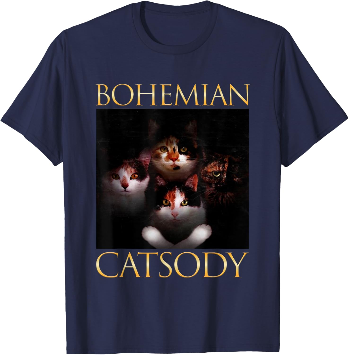 Bohemian Catsody Cats Kittens Meow Parody Funny Cat Lover Women Girls Kids T-Shirt - T-Shirt | Navy