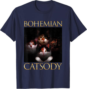 Bohemian Catsody Cats Kittens Meow Parody Funny Cat Lover Women Girls Kids T-Shirt - T-Shirt | Navy
