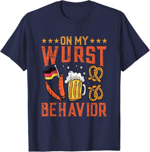 On My Wurst Behavior Funny Bavarian Oktoberfest Men Women T-Shirt - T-Shirt | Navy