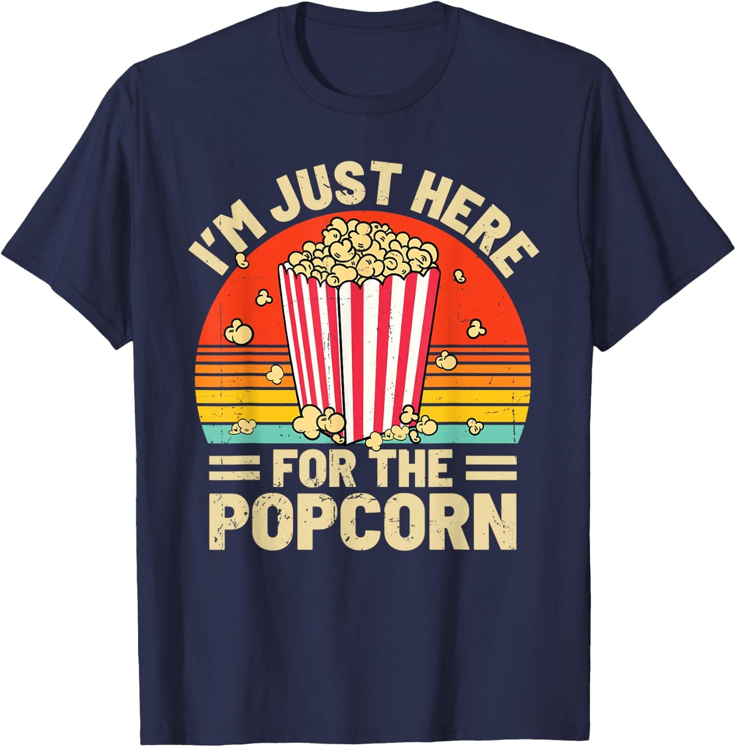Funny I'm Just Here For The Popcorn Retro Movie Night T-Shirt - T-Shirt | Navy