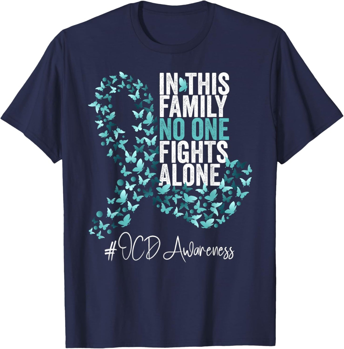 OCD Awareness Month Teal Ribbon T-Shirt - T-Shirt | Navy