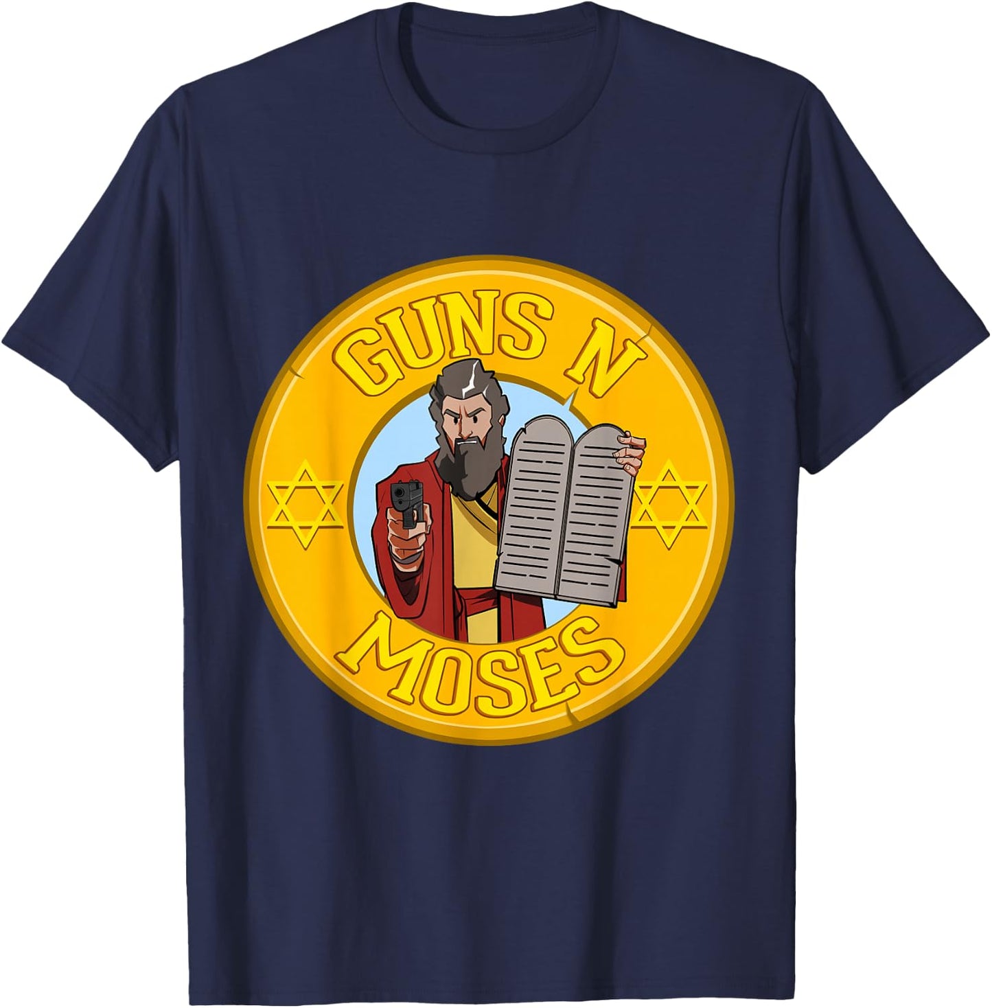 Guns N Moses Jewish Passover Pun Israeli Defense Force Army T-Shirt - T-Shirt | Navy