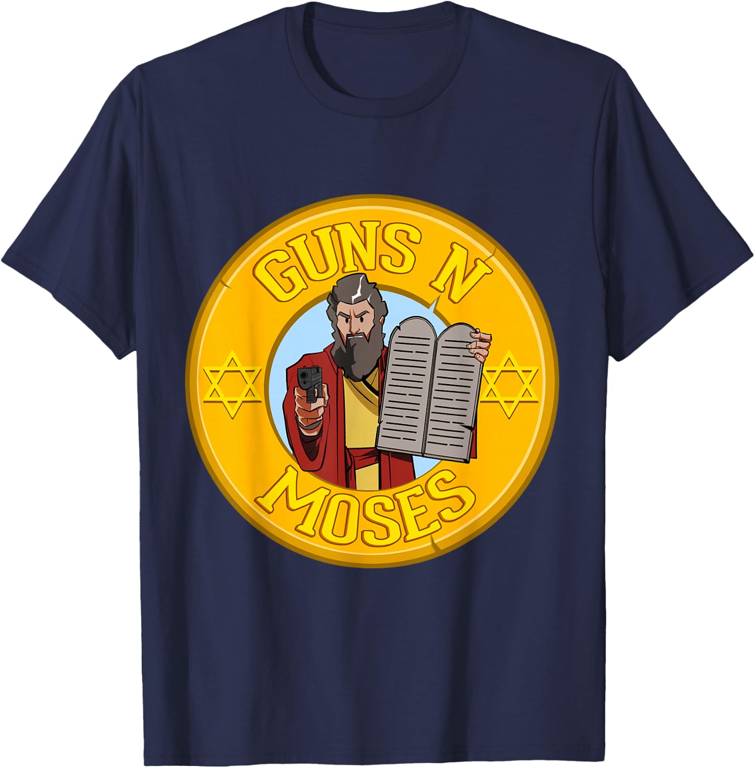 Guns N Moses Jewish Passover Pun Israeli Defense Force Army T-Shirt - T-Shirt | Navy