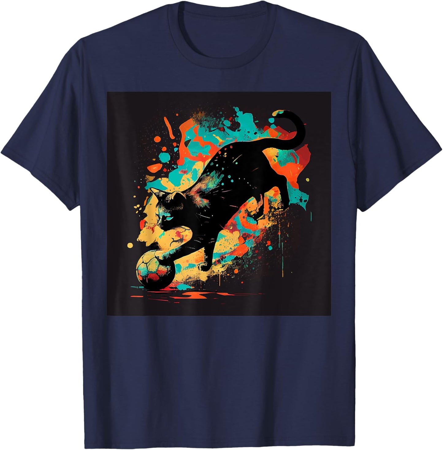 Black Cat Soccer Colorful T-Shirt - T-Shirt | Navy