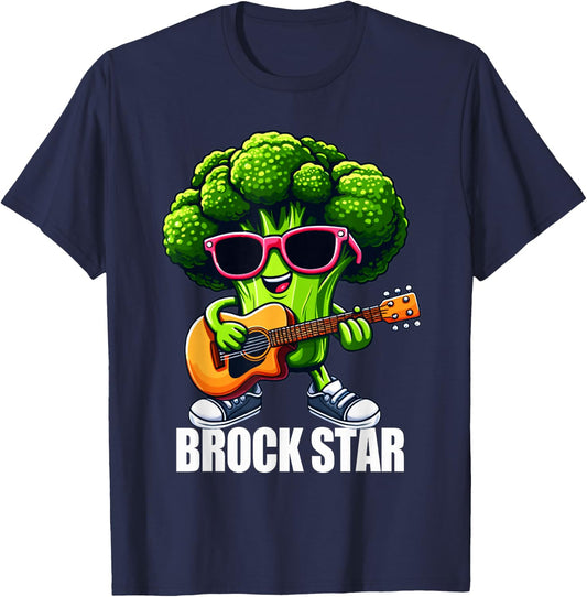 Brock Star Funny Rock and Roll Broccoli Guitar Food Pun T-Shirt - T-Shirt | Navy