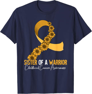 Sister Of A Warrior Childhood Cancer Awareness T-Shirt - T-Shirt | Navy