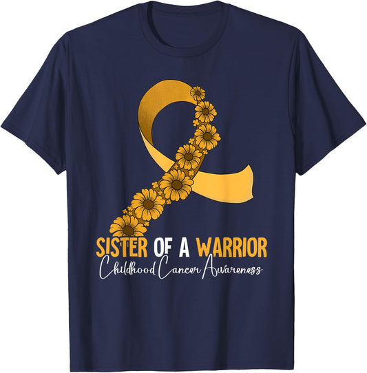 Sister Of A Warrior Childhood Cancer Awareness T-Shirt - T-Shirt | Navy