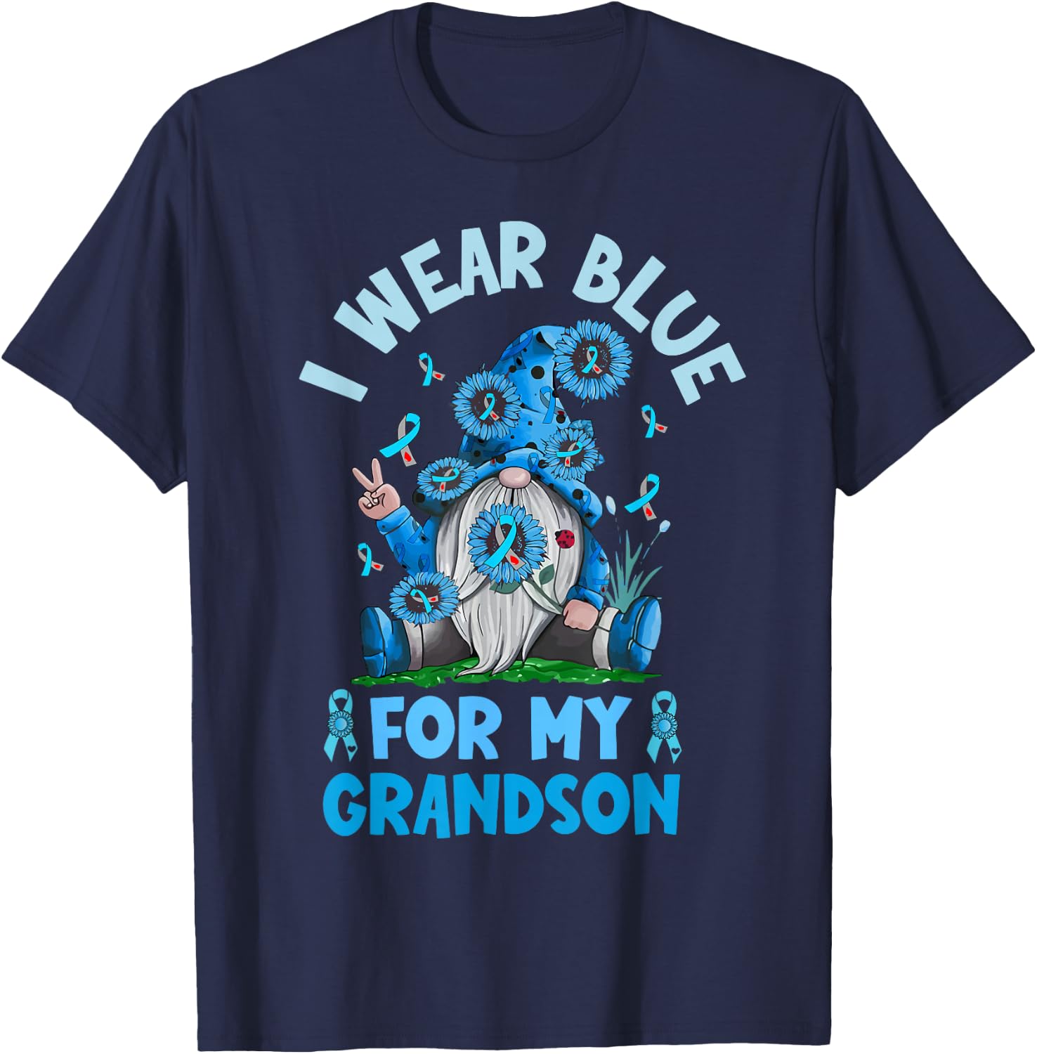 I Wear Blue For My Grandson Type 1 T1D Diabetes Awareness T-Shirt - T-Shirt | Navy