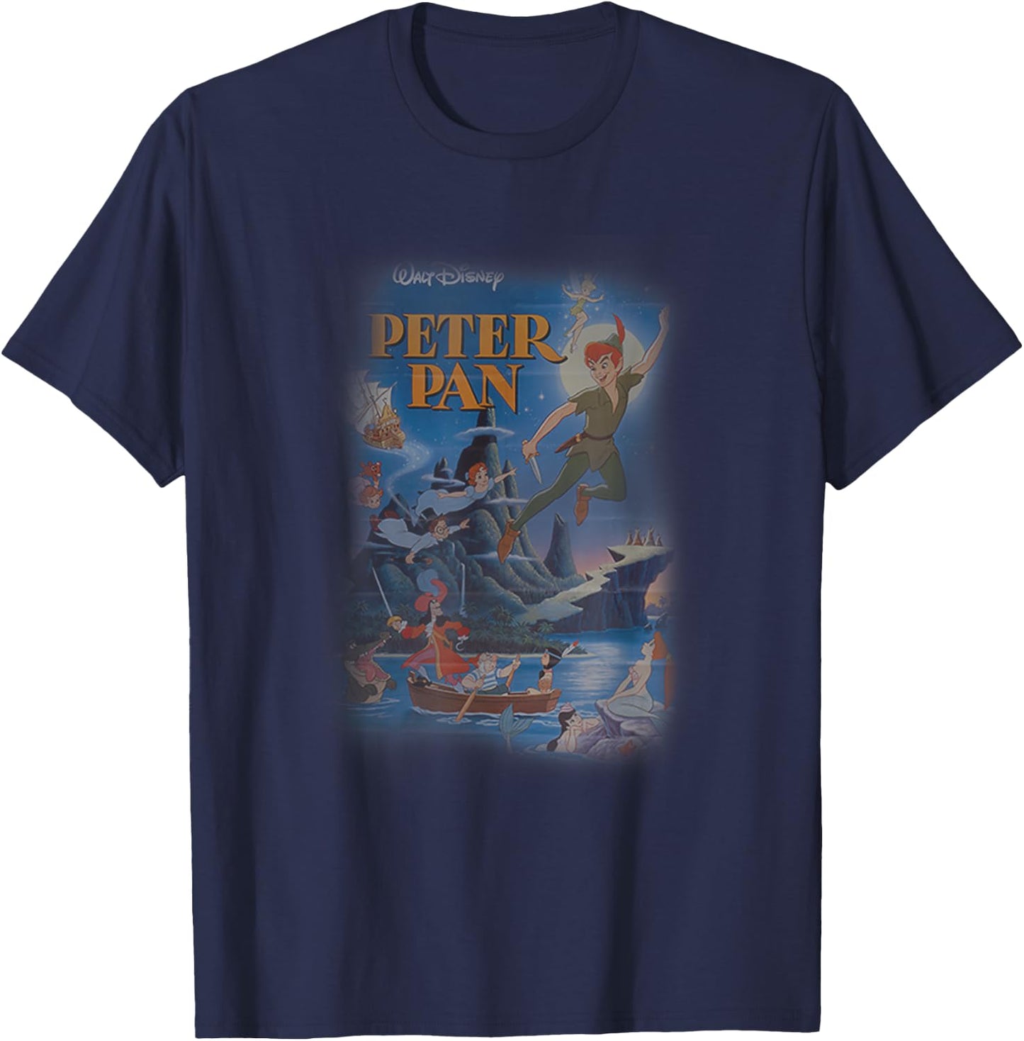 Disney Peter Pan Main Characters Never Land Vintage Poster T-Shirt - T-Shirt | Navy