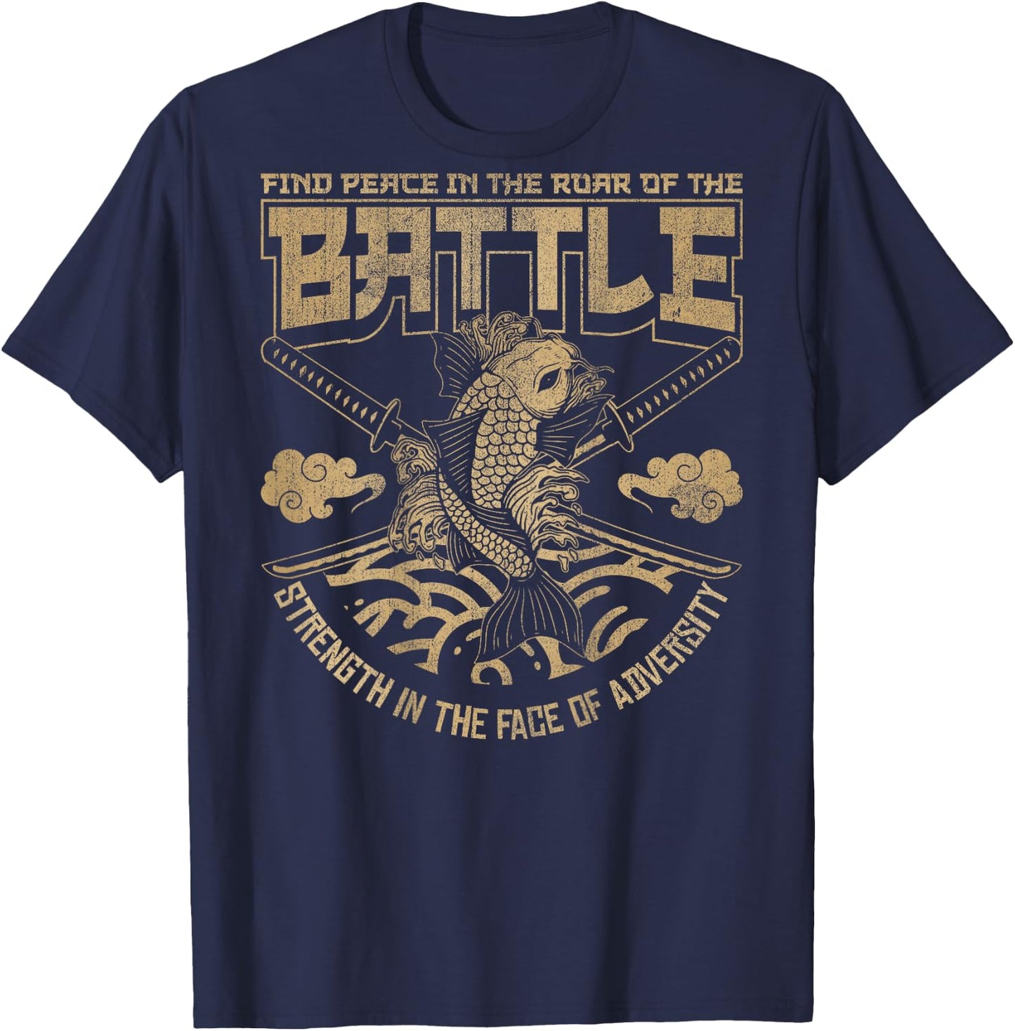 Japanese Koi fish and Samurai sword, Japanese (ART BACK) T-Shirt - T-Shirt | Navy