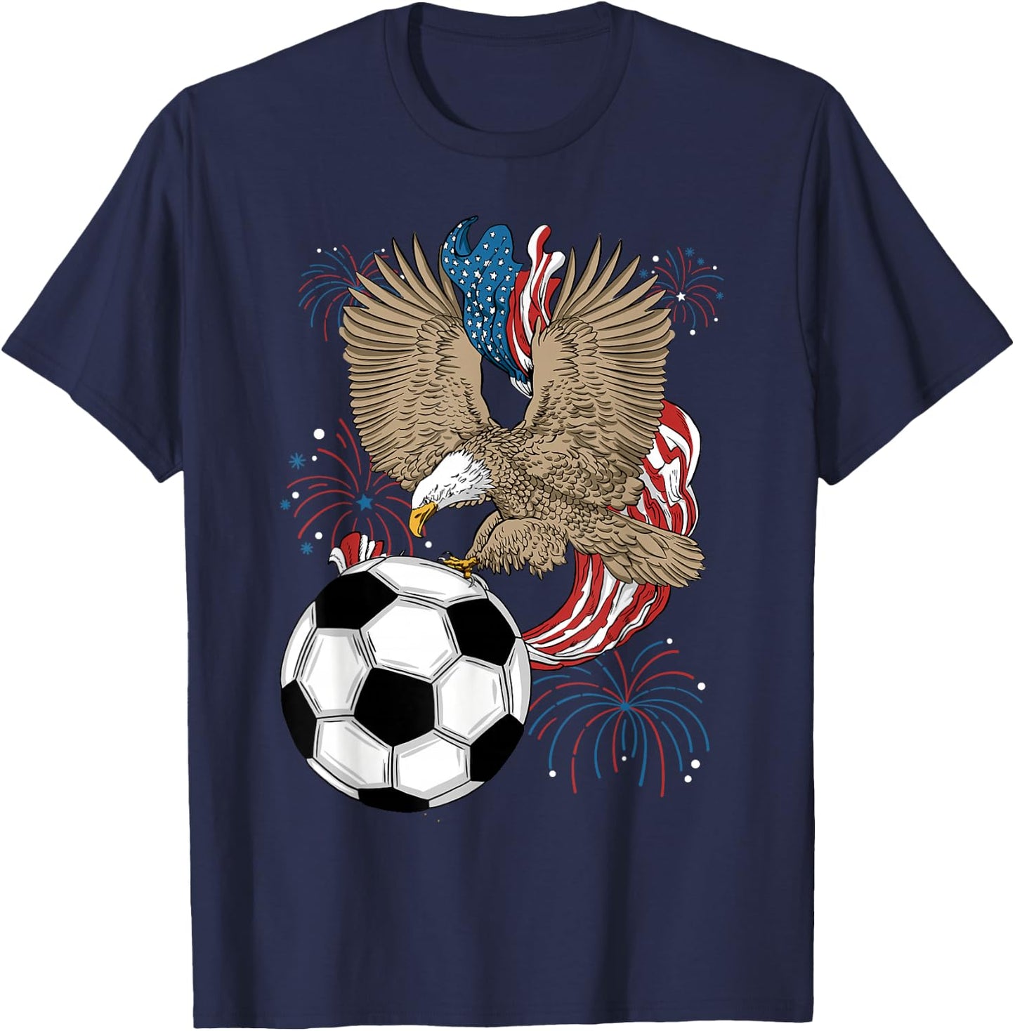 Soccer 4th Of July Eagle USA Flag America Soccer Player Women Kids Men T-Shirt - T-Shirt | Navy