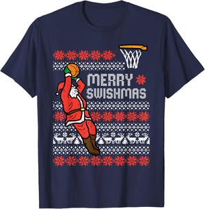 Merry Swishmas Basketball Ugly Christmas Xmas Men Boys Kids T-Shirt - T-Shirt | Navy