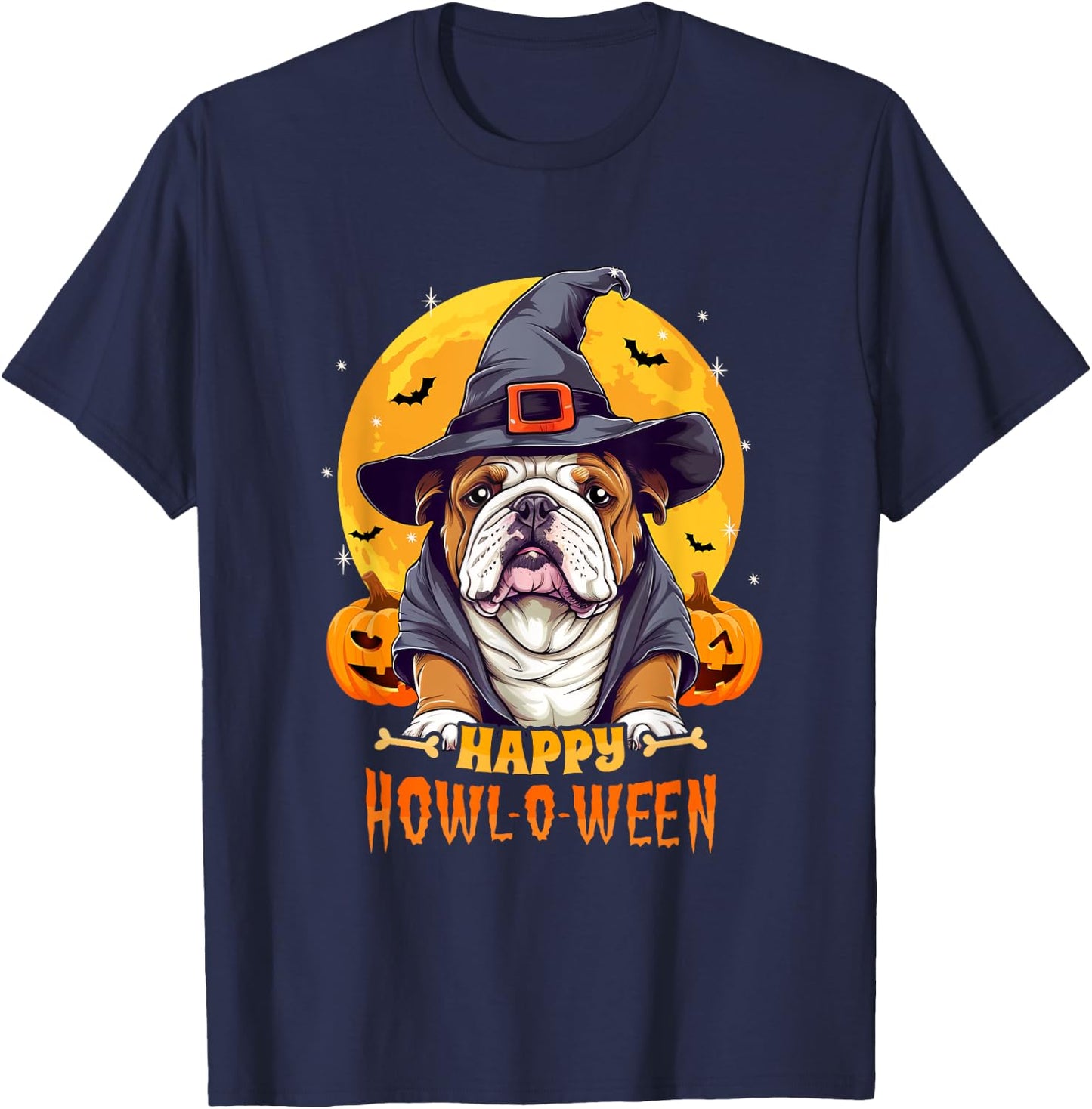 English Bulldog Halloween Dog Howl O Ween Funny Pet T-Shirt - T-Shirt | Navy