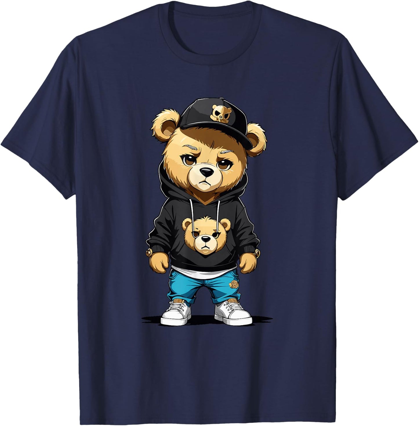 Teddy Bear Gangster in Hip Hop Street Clothes T-Shirt - T-Shirt | Navy