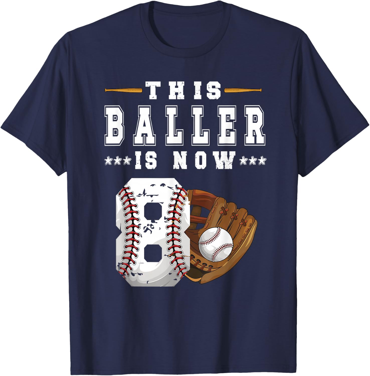8th Birthday Baseball Boy Eight Year Old Baseball Player T-Shirt - T-Shirt | Navy