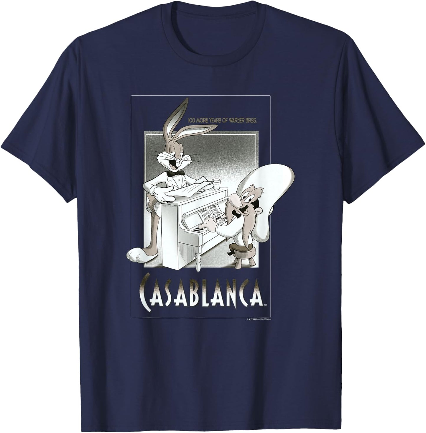 WB 100 Looney Tunes Classic Casablanca Vintage Movie Poster T-Shirt - T-Shirt | Navy