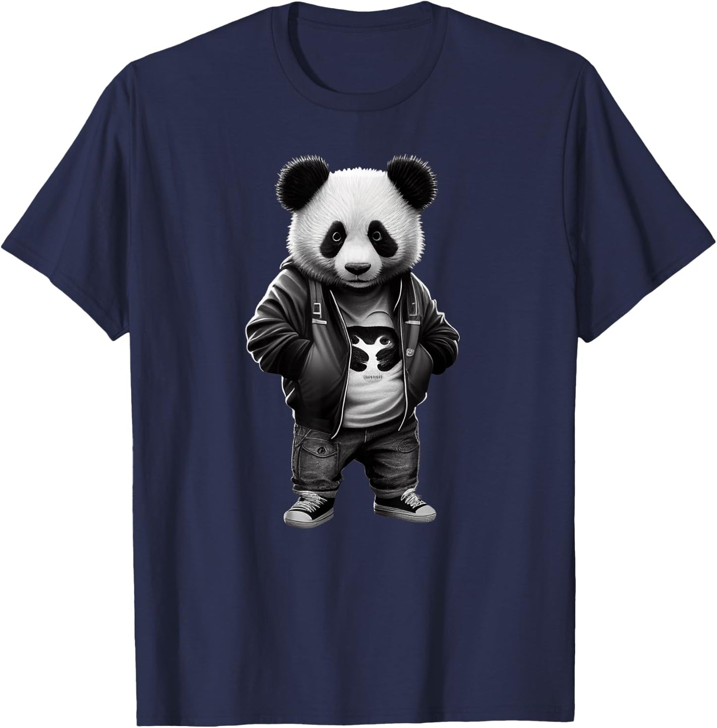 Black and White Panda with Cool Cute Sportswear T-Shirt - T-Shirt | Navy