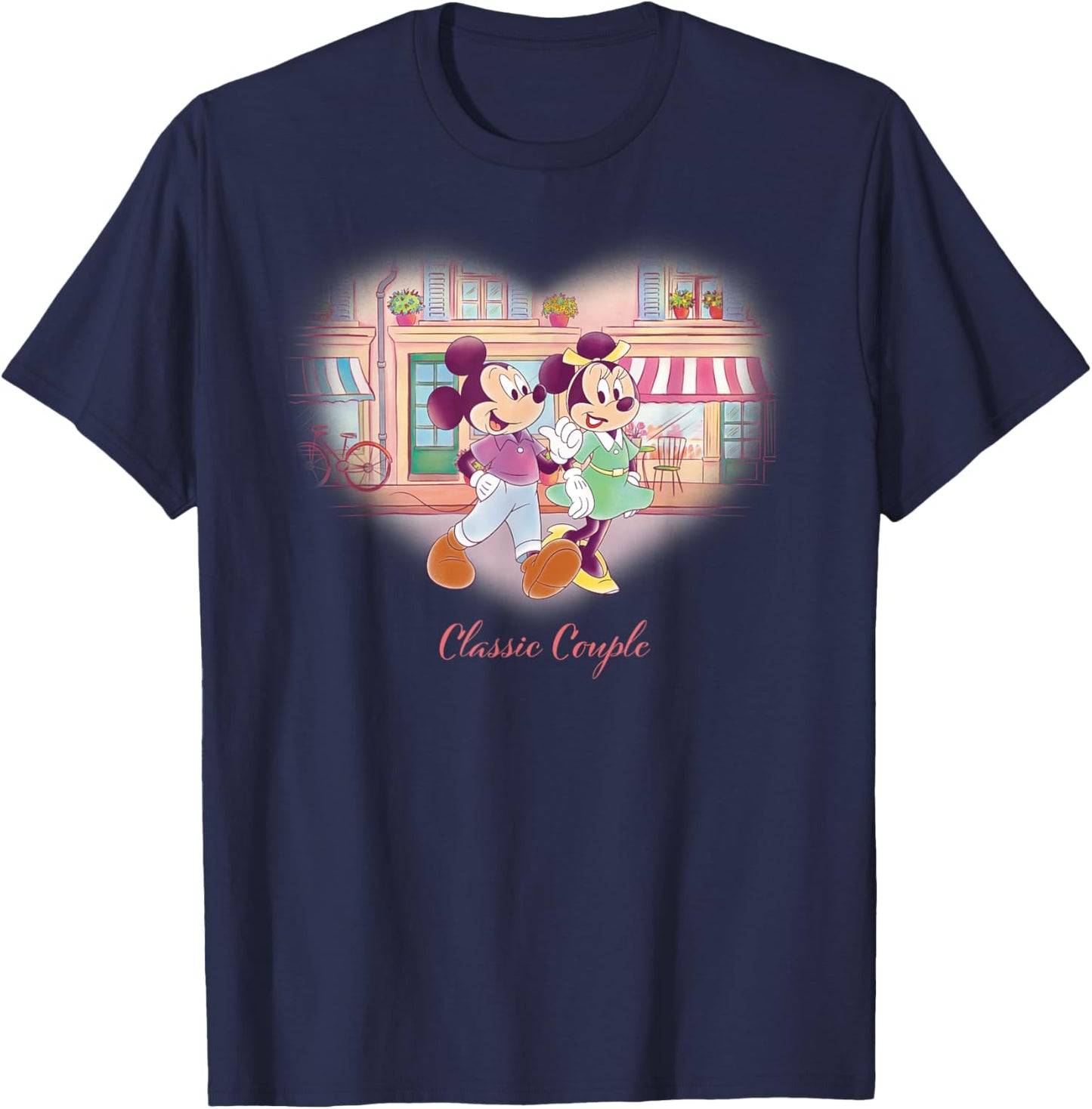 Disney Mickey & Minnie Classic Couple Retro Heart Stroll T-Shirt - T-Shirt | Navy
