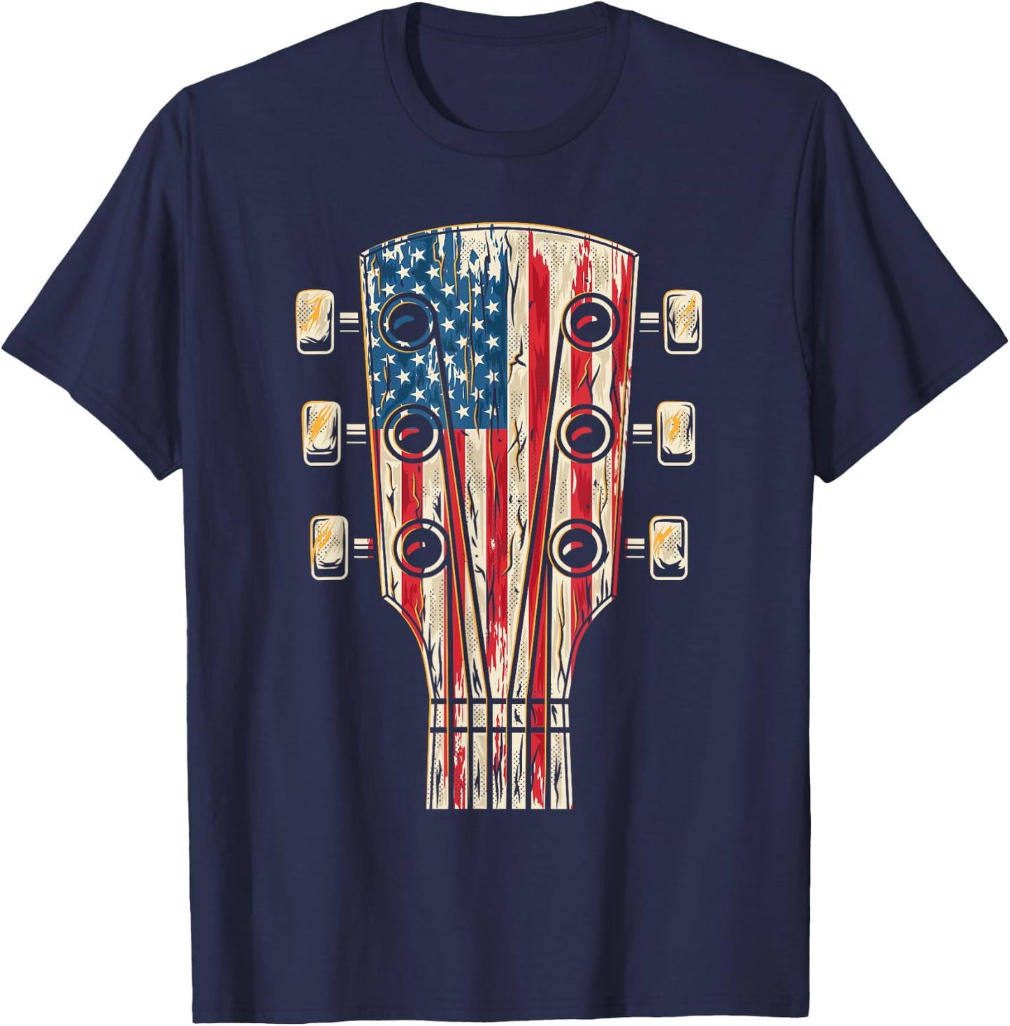 American Flag Guitar 4th of July Guitarist USA Country Music T-Shirt - T-Shirt | Navy