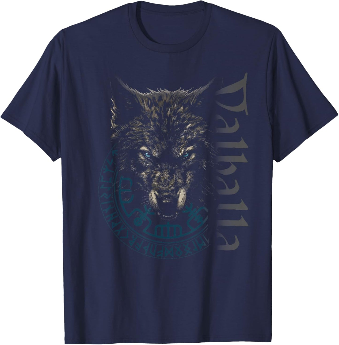 Walhalla Wolf Wolves Odins Runes Nordic Compass Viking T-Shirt - T-Shirt | Navy