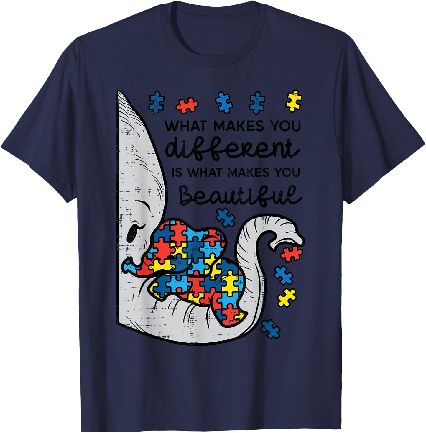What Makes You Different Beautiful Elephant Autism Awareness T-Shirt - T-Shirt | Navy