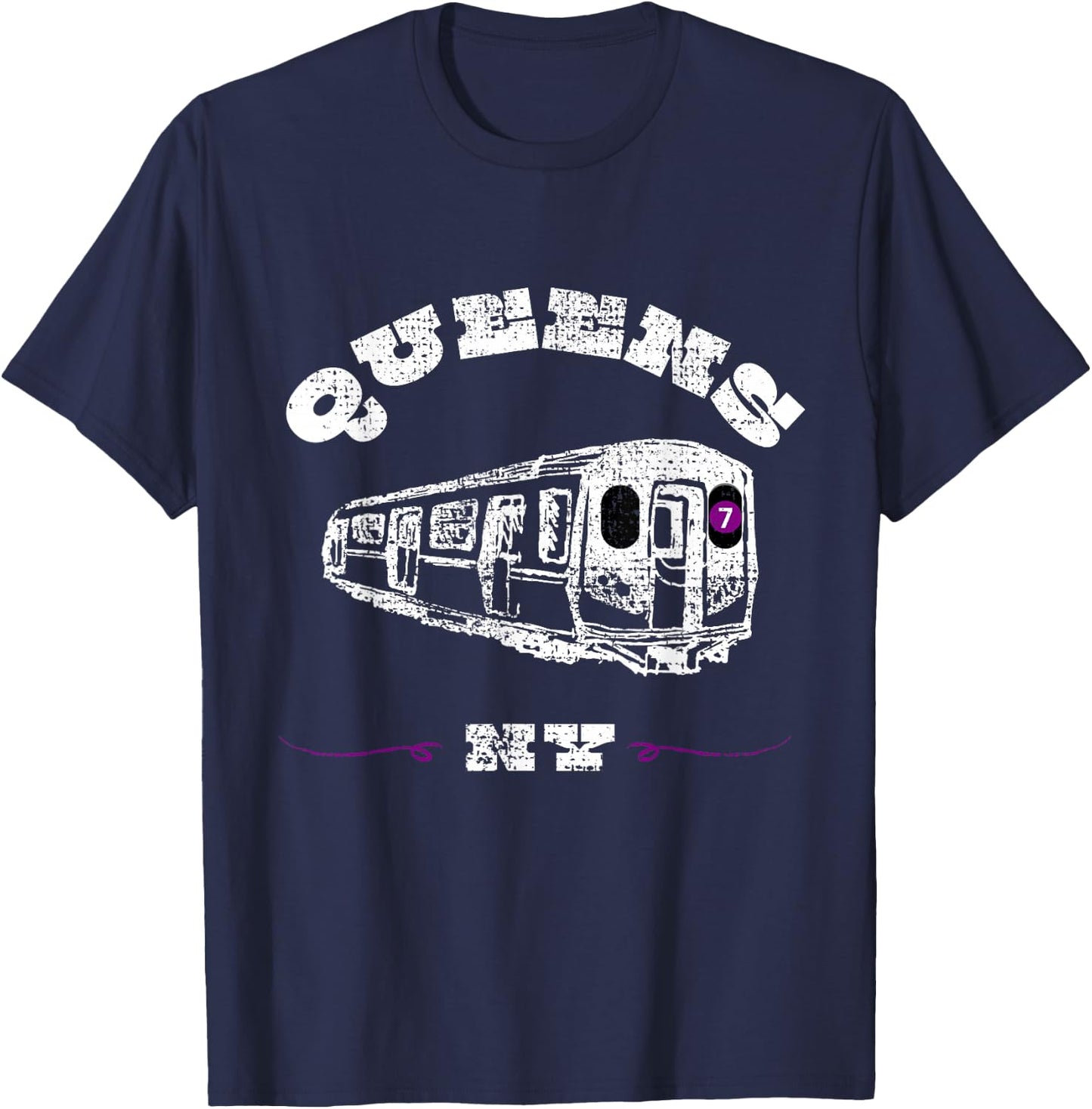 Queens New York 7 Train | New York City Borough | NYC Subway T-Shirt - T-Shirt | Navy
