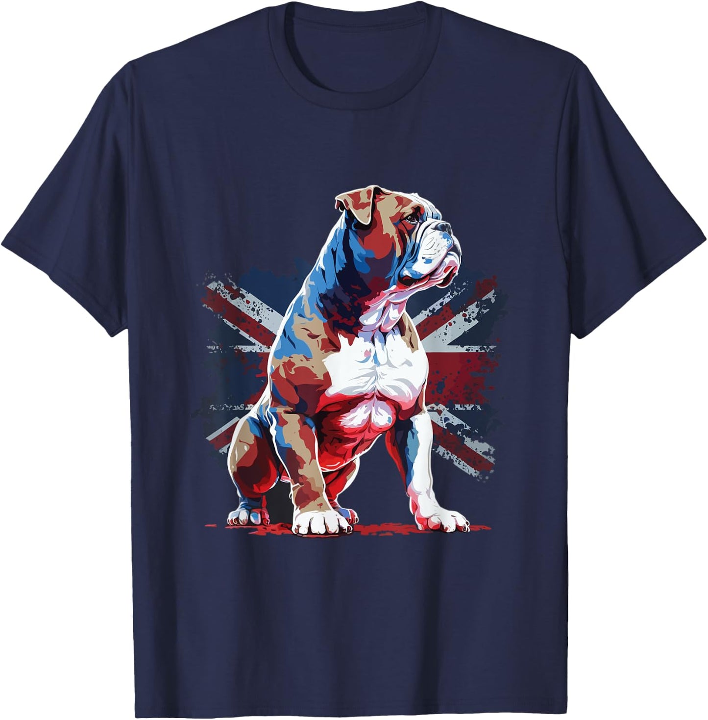 British Bulldog with union jack flag T-Shirt - T-Shirt | Navy