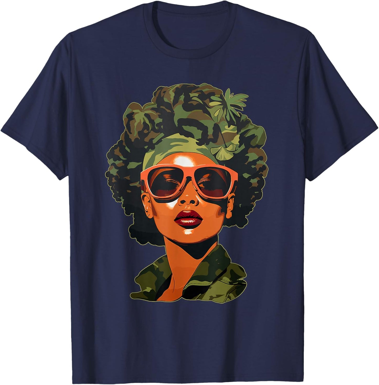 Strong Black Woman, African American, Camouflage, Black Girl T-Shirt - T-Shirt | Navy