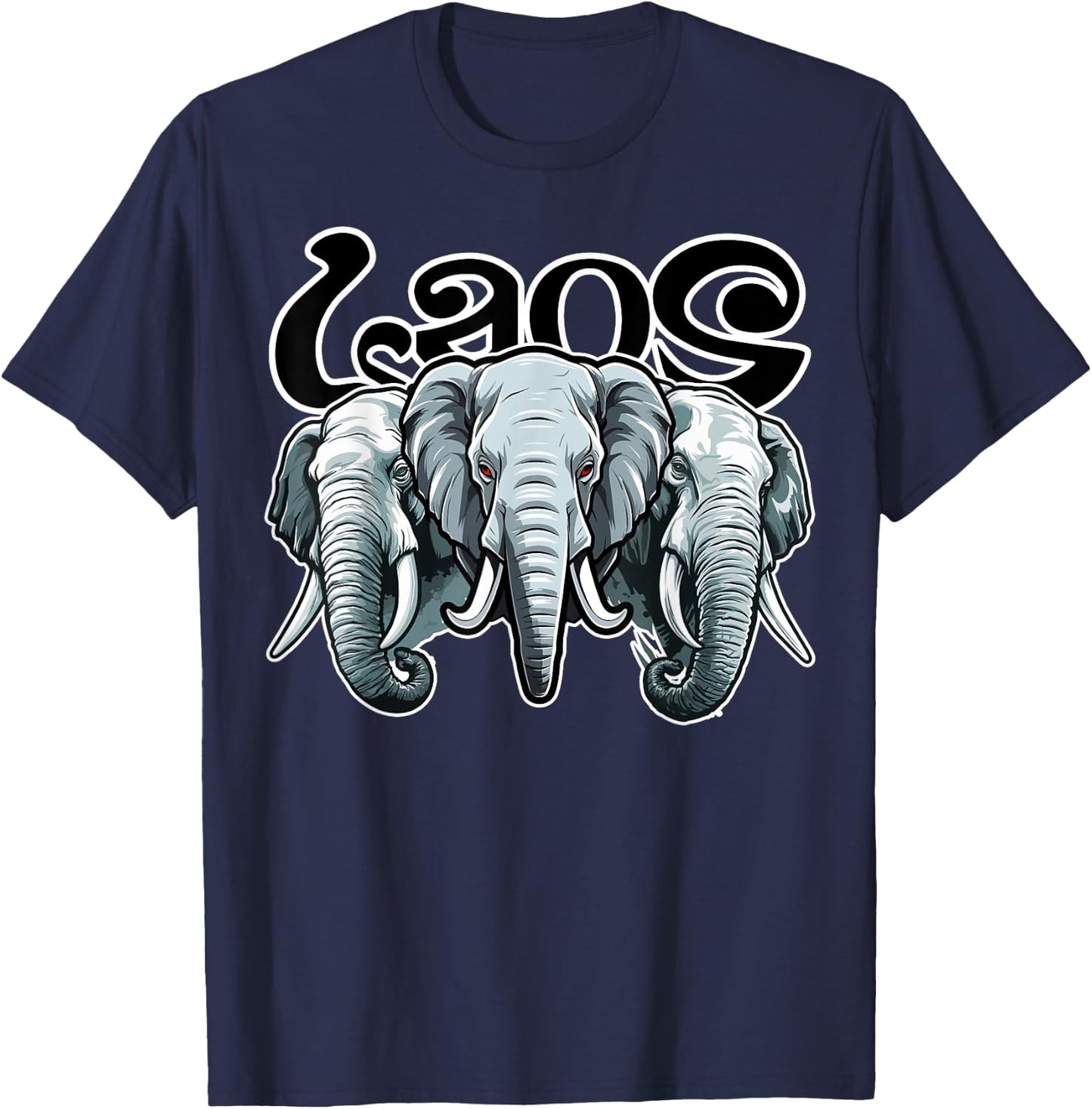 Lao Laos Three Headed Elephant South East Asian T-Shirt - T-Shirt | Navy