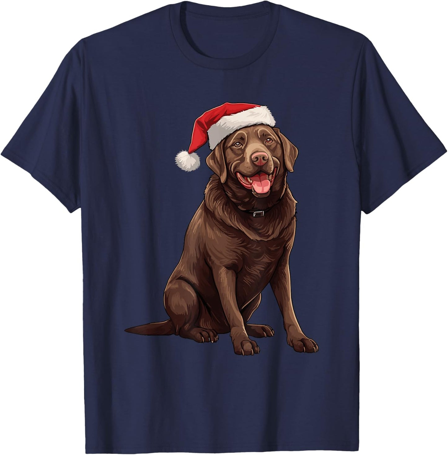 Chocolate Labrador Dog Christmas Santa Hat Xmas Pajama Men Women Kids T-Shirt - T-Shirt | Navy